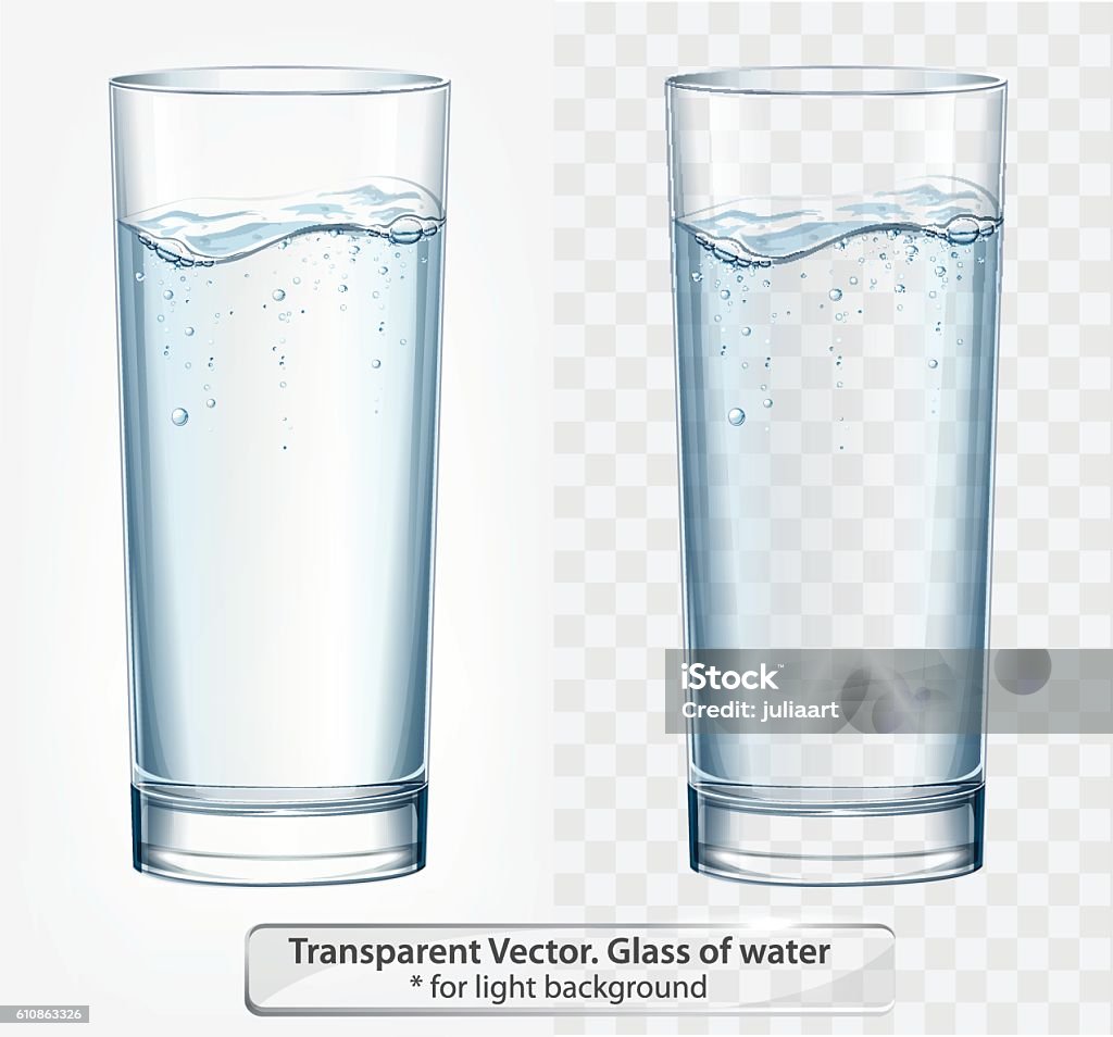 Transparente Vektor Glas Wasser mit Fizz auf lichten Hintergrund - Lizenzfrei Trinkglas Vektorgrafik