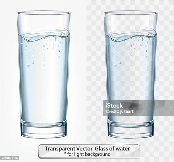 Transparente Vektor Glas Wasser Mit Fizz Auf Lichten Hintergrund Stock Vektor Art und mehr Bilder von Trinkglas