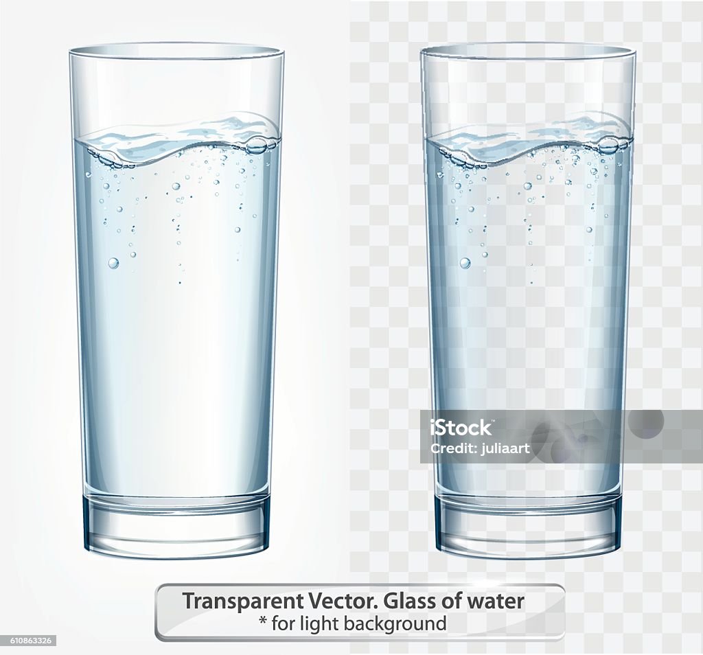 Transparent vector glass of water with fizz on light background Drinking Glass stock vector