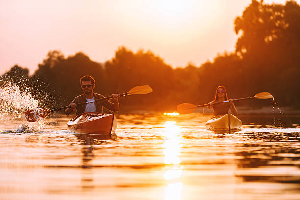 istock Couple kayaking together. 610864090