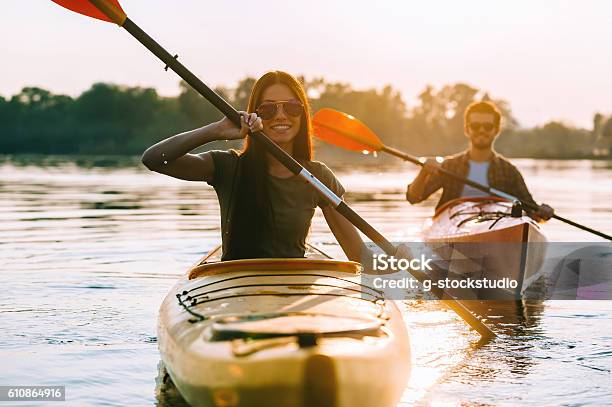 Enjoying River Adventure Stock Photo - Download Image Now - Kayaking, Canoeing, Kayak