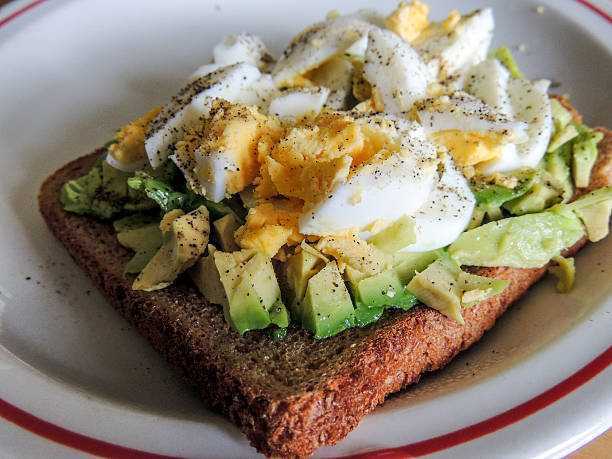 Healthy food. Avocado with free range egg on brown bread