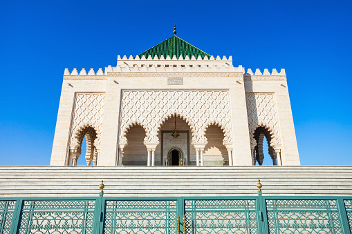 The Mausoleum of Mohammed V is a historical building located on the opposite side of the Hassan Tower on the Yacoub al-Mansour esplanade in  Rabat, Morocco.