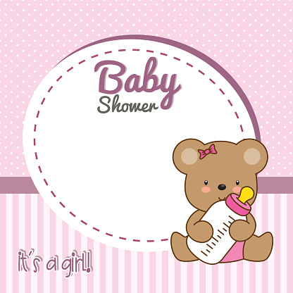 baby shower girl. Frame baby bear