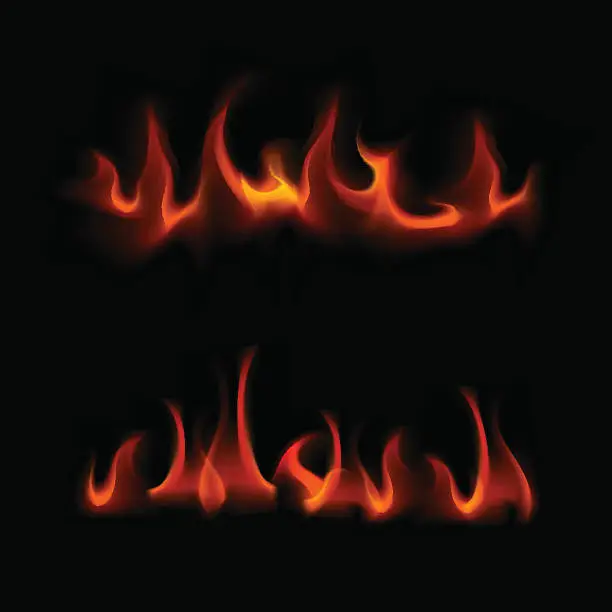 Vector illustration of Set of Different Red Fire Flame Bonfire Isolated