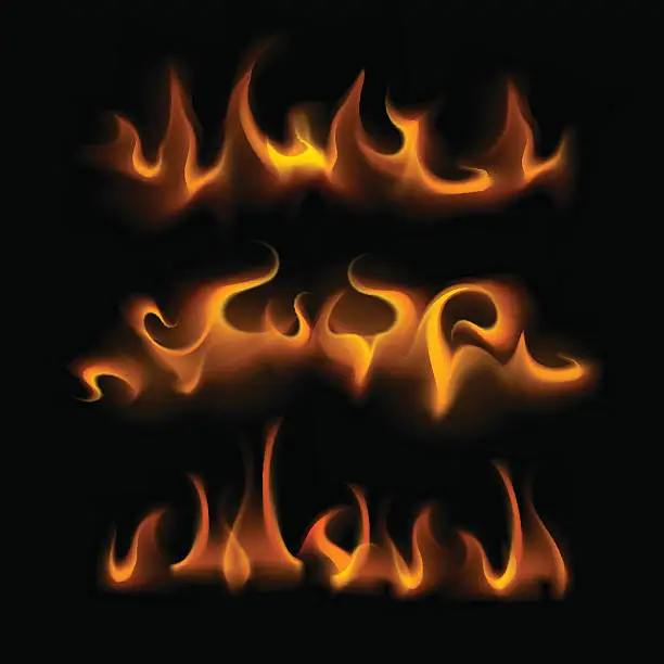 Vector illustration of Set of Different Yellow Orange Fire Flame Bonfire