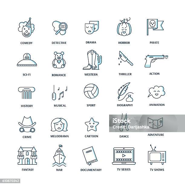 Film Genre Icon Set Stock Illustration - Download Image Now - Movie, Music, Ballet