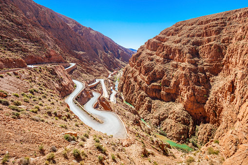 Dades Gorge is a gorge of Dades River in Atlas Mountains in Morocco. Dades Gorge depth is from 200 to 500 meters.