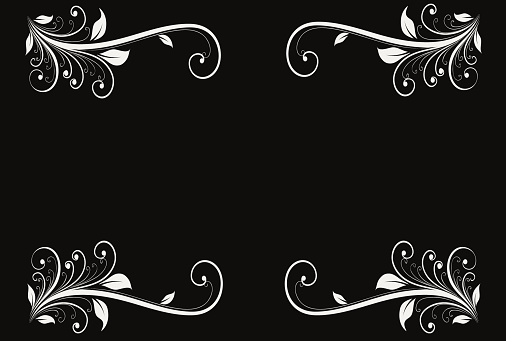 White lace design on a black background