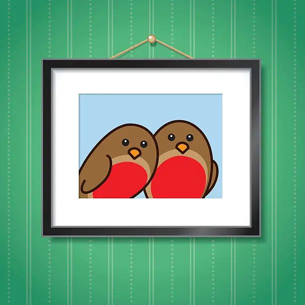 Vector illustration of Two Robins in Picture Frame