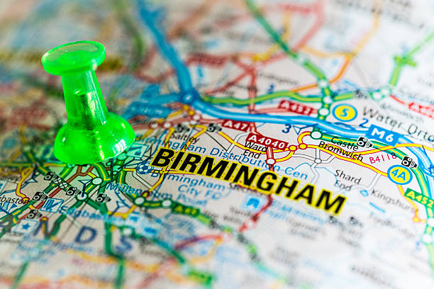 Close up macro image of map of Birmingham, UK