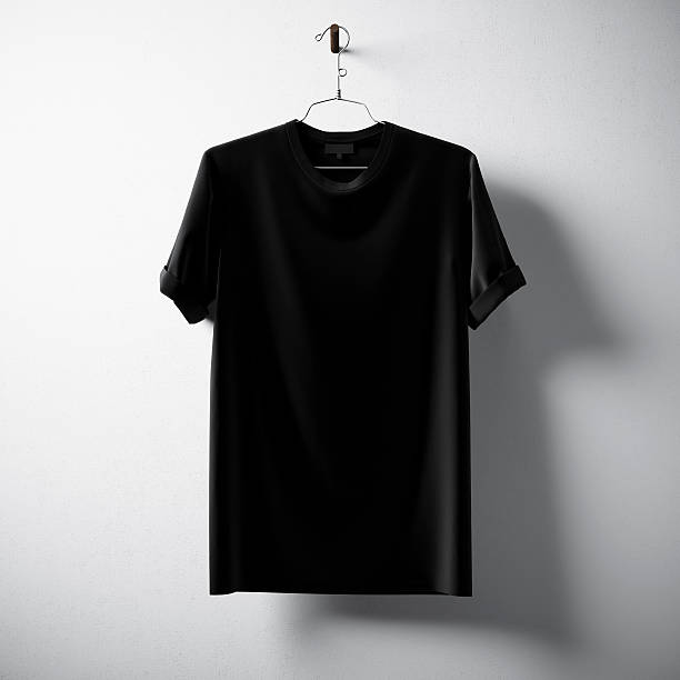 istock Black Blank Cotton Tshirt Hanging Center Concrete White Empty Background 610876382