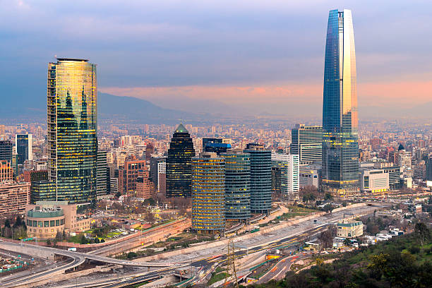 Skyline of Santiago de Chile Skyline of Santiago de Chile with modern office buildings at financial district in Las Condes. santiago chile photos stock pictures, royalty-free photos & images