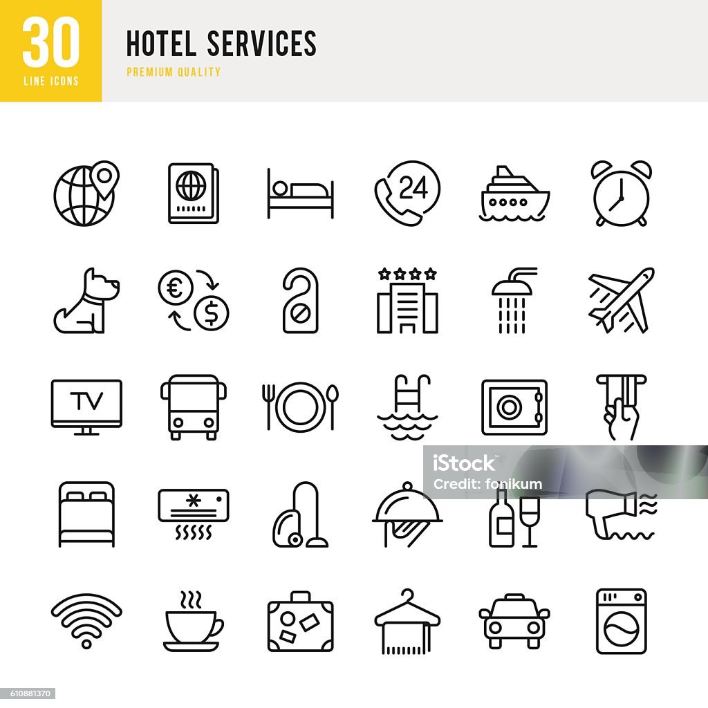 Hotel Services  - set of thin line vector icons Hotel Services set of thin line vector icons. Icon Symbol stock vector