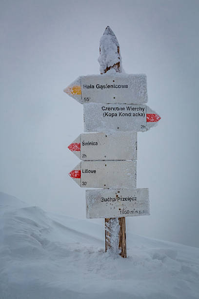 istock Snowy signpost on Kasprowy Wierch, Tatra Mountains 610881470