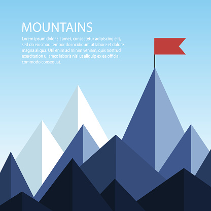 Polygonal mountains ridges. Business concept of success. Vector illustration with space for text. Goal achievement. 