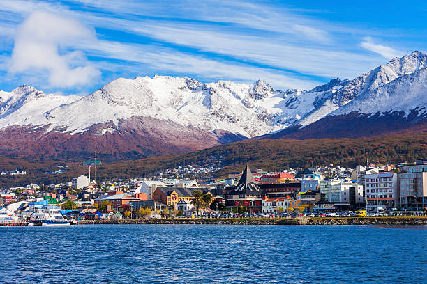 Ushuaia aerial view, Argentina Ushuaia aerial view. Ushuaia is the capital of Tierra del Fuego province in Argentina. tierra del fuego province argentina photos stock pictures, royalty-free photos & images