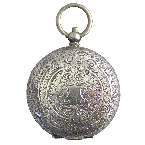 istock Back of an antique a silver pocketwatch, isolated 610944326