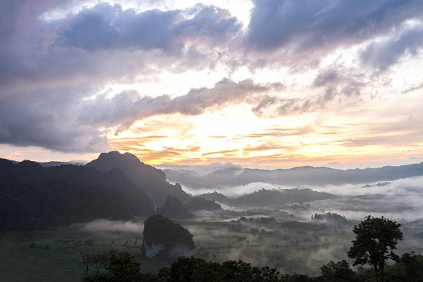 istock Morning mist cover mountain before sunrise at phu 610946324