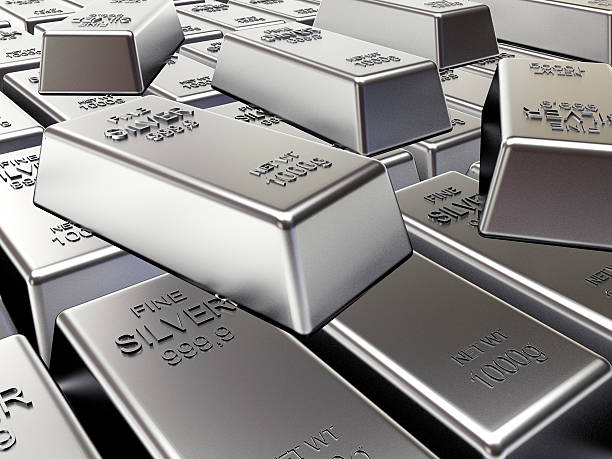 istock Rows of silver bars. Business and financial background 610949080