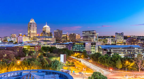 istock Sandton city evening panorama with evening traffic 610950084