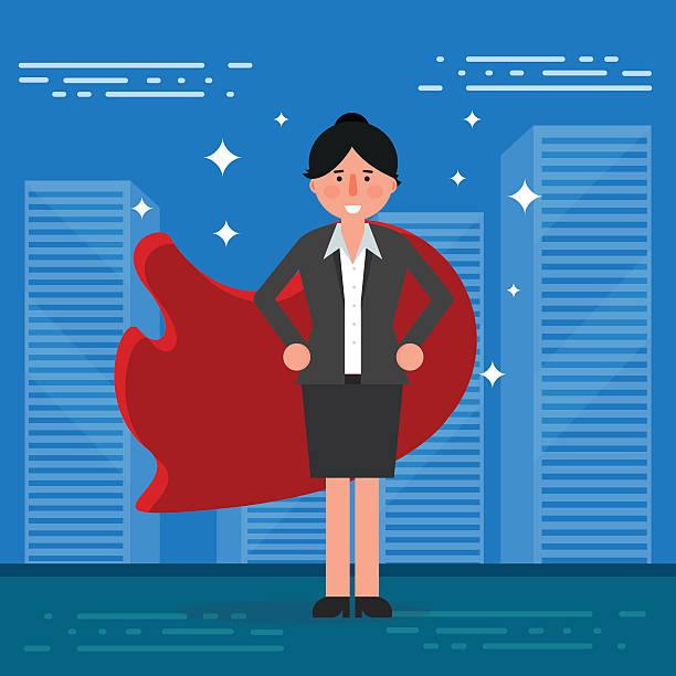 istock Successful businesswoman or broker in suit and red cape 610950484