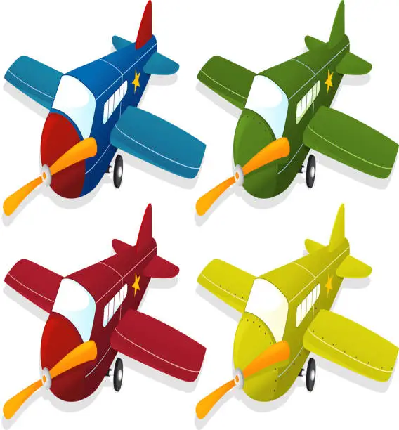 Vector illustration of Airplane in four different colors