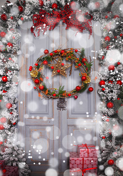 istock Wreath decoration at door for Christmas 610954846