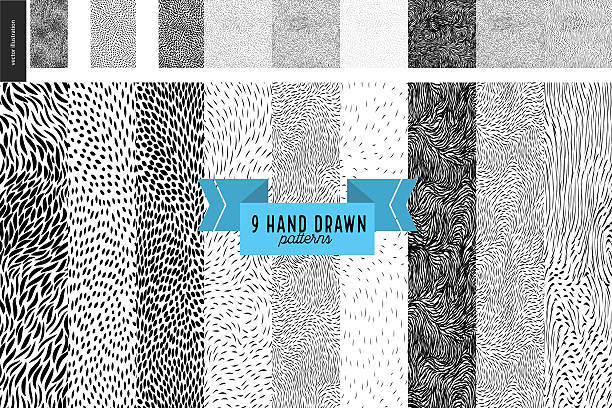 ilustrações de stock, clip art, desenhos animados e ícones de hand drawn back and white patterns set - pelagem de animal
