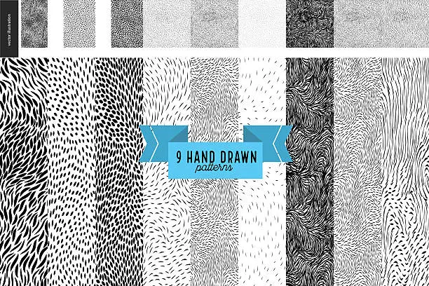 Vector illustration of Hand drawn back and white patterns set