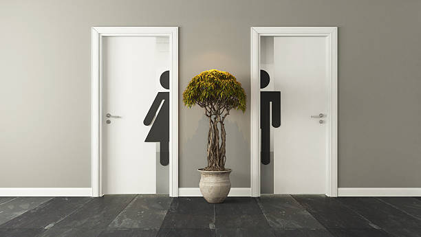white restroom doors for male and female white restroom doors with wall 3D design and rendering for your project restaurant bathroom door stock pictures, royalty-free photos & images
