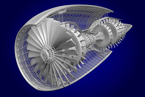 3D jet engine - front/ side view stock photo