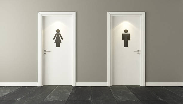 istock white restroom doors for male and female 610957510