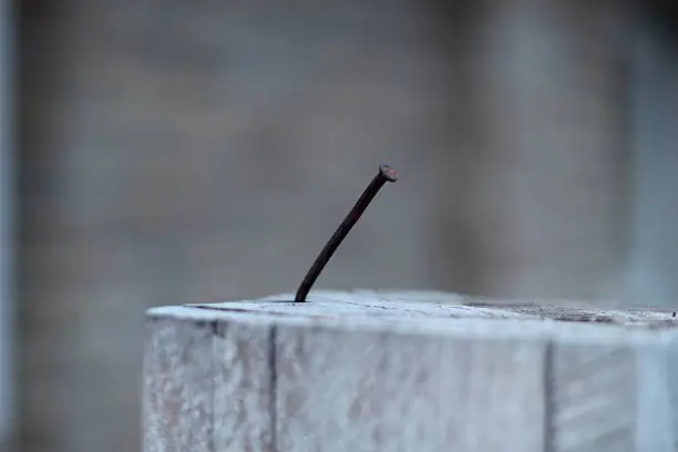 Photo of Rusty Nail in an Old Fence - Stock image