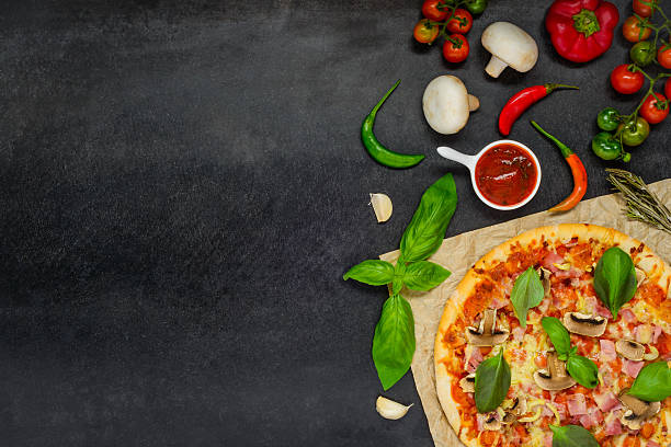 istock Pizza with Cooking Ingredients and Vegetables on Copy Space 610959346