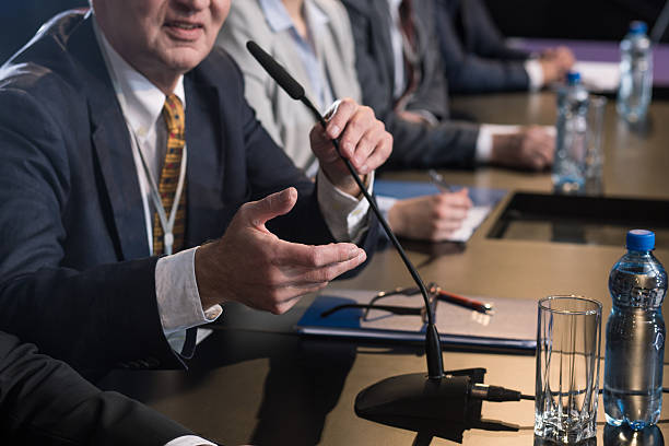 istock Politician talking to the microphone 610963972