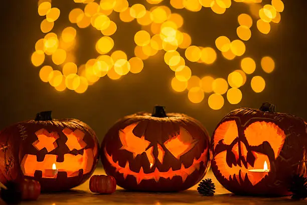 Three spooky jack-o'-lanterns made for halloween