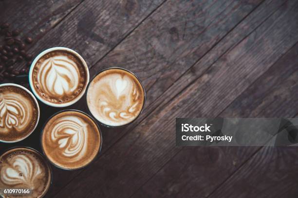 Coffee In A Row Stock Photo - Download Image Now - Coffee - Drink, Coffee Cup, Cafe