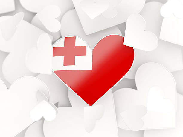 istock Flag of tonga, heart shaped stickers 610974172