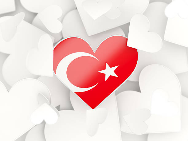 istock Flag of turkey, heart shaped stickers 610974218