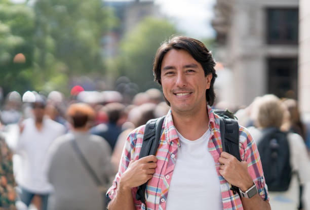 istock Happy male traveler 610974822