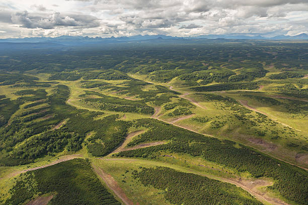 istock Kronotsky Nature Reserve on Kamchatka Peninsula. View from helicopter. 610974948