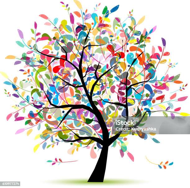 Tree Two Part Color Tree Design Colorful Art Tree For Your Design Stock Illustration - Download Image ...