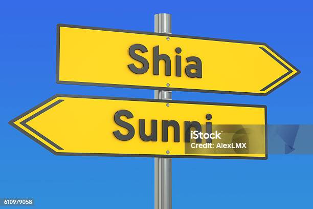 Shia Vs Sunni Concept On The Signpost 3d Rendering Stock Photo - Download Image Now