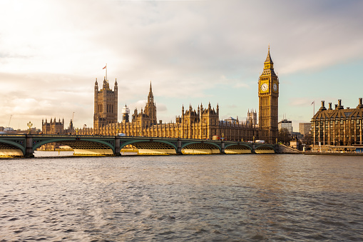 Westminster Palace and the River Thames in London, England