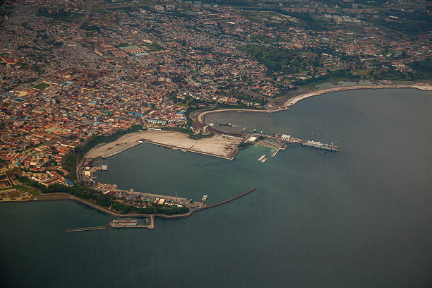 Aerial view of Malabo´s harbour stock photo