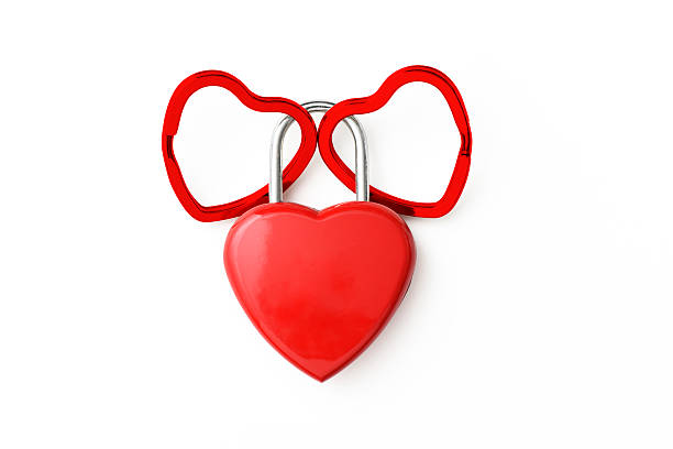 istock Red heart shape padlock with red heart shape key ring 610984880