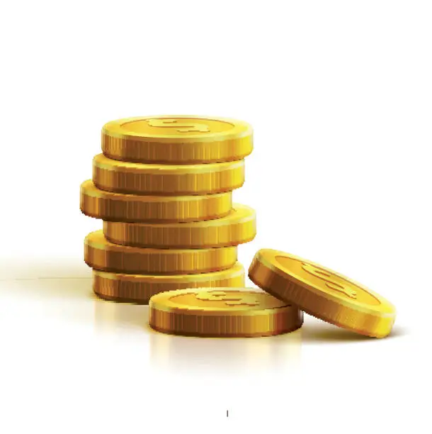 Vector illustration of gold coins isolated on white realistic theme