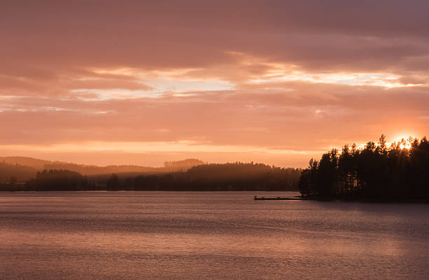 Sunset at a lake stock photo