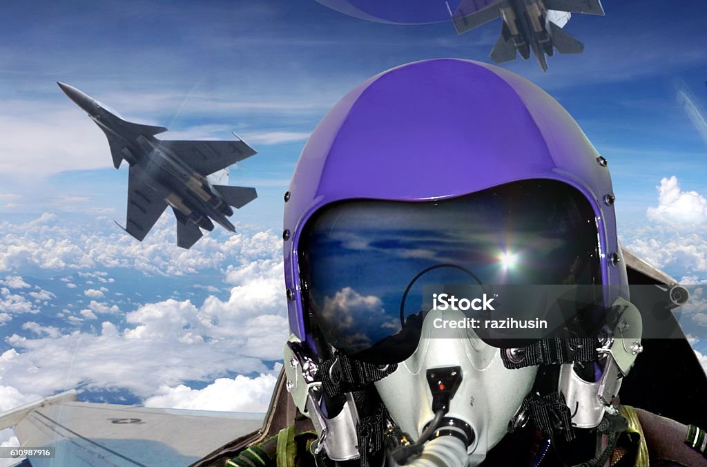 Jet fighter pilot cockpit view Fighter Plane Stock Photo
